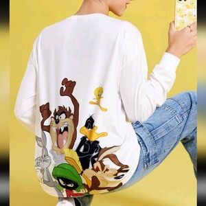 White Looney Tunes Graphic Long Sleeve Shirt